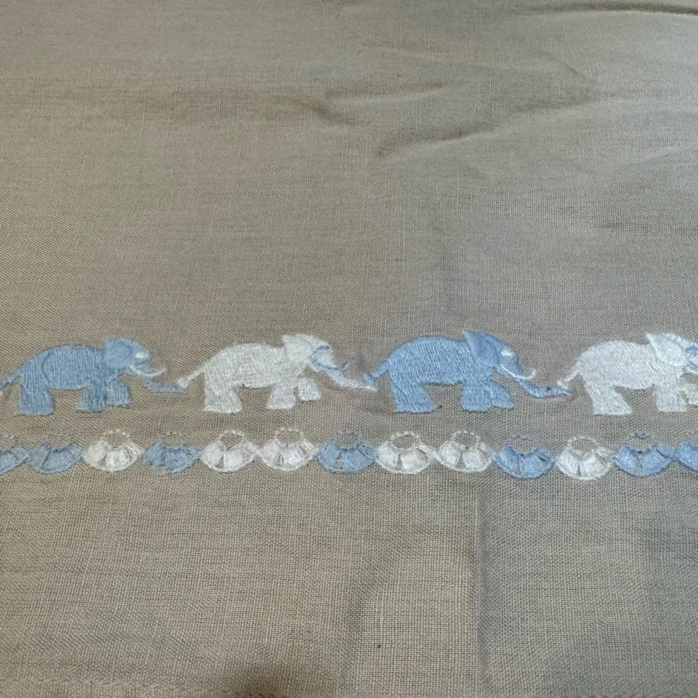 Restoration Hardware Beige Crib Skirt with Elephant Details